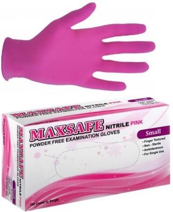 Rękawice Nitrylowe 100szt. Pink Różowe S Maxsafe Bezpudrowe Rękawiczki