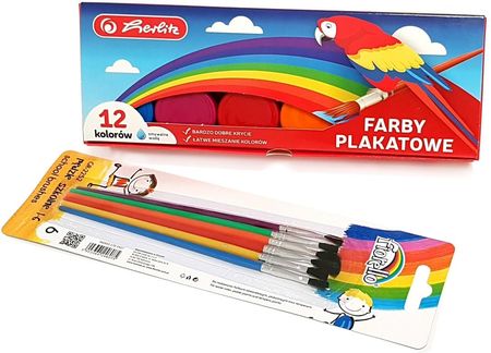 Herlitz Zestaw Farby Plakatowe 12 Kolorów + Pędzle 6 Szt