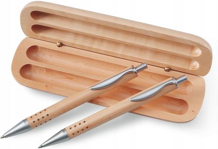 Długopis I Ołówek W Drewnianym Etui + Grawer Logo