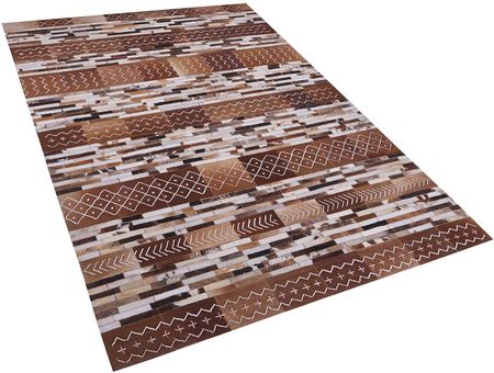 Beliani Dywan skórzany brązowy patchwork 140 x 200 cm w paski podszycie z filcu Herekli