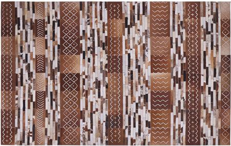 Beliani Dywan skórzany brązowy patchwork 160 x 230 cm w paski podszycie z filcu Herekli