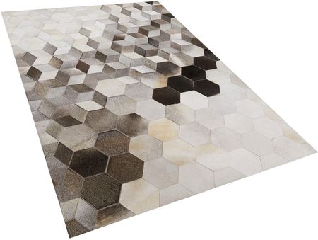 Beliani Dywan szaro-biały skórzany patchwork łaciaty geometryczny 140 x 200 cm Sason