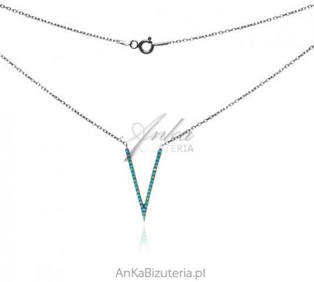 Ankabizuteria  Naszyjnik srebrny z turkusami w kształcie litery v