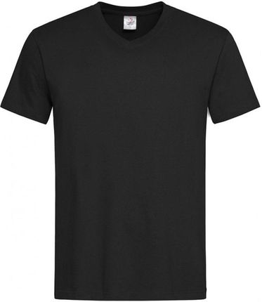 Czarny Bawełniany T-Shirt w Serek, Męski Bez Nadruku -STEDMAN- Koszulka, Krótki Rękaw, Basic, V-neck TSJNPLST2300blackopal