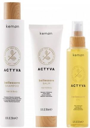 kemon Actyva Bellessere aksamitny zestaw do włosów i ciała szampon 250ml + balsam 150ml + olejek 125ml