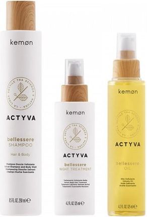 kemon Actyva Bellessere aksamitny zestaw do włosów i ciała szampon 250ml + odżywka 125ml + olejek 125ml