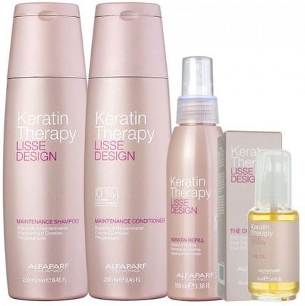 alfaparf Lisse Design Keratin Therapy zestaw podtrzymujący efekt prostowania szampon + odżywka + mleczko + olejek