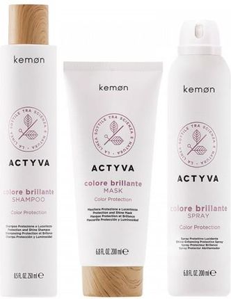kemon Actyva Colore Brillante zestaw do włosów farbowanych szampon 250ml + maska 200ml + spray 200ml