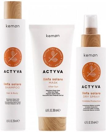 kemon Actyva Linfa Solare zestaw do włosów i ciała po kąpieli słonecznej szampon 250ml + maska 200ml + spray 125ml