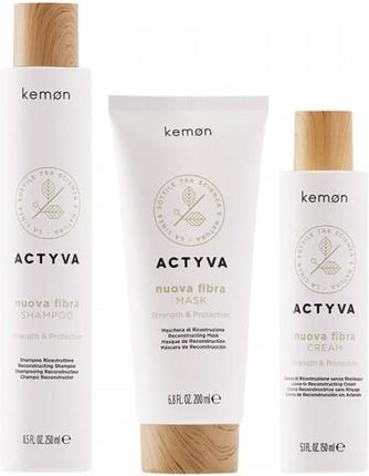 kemon Actyva Nuova Fibra zestaw odbudowujący do włosów osłabionych i zniszczonych szampon 250ml + maska 200ml + krem 150ml