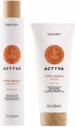 kemon Actyva Linfa Solare zestaw do włosów i ciała po kąpieli słonecznej szampon 250ml + maska 200ml