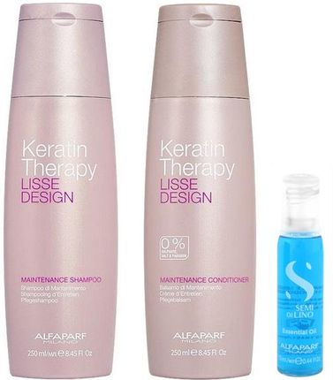 alfaparf Keratin Therapy and Semi Di Lino  Zestaw podtrzymujący efekt wygładzenia i regenerujący szampon 250ml + odżywka 250ml + kuracja 13ml