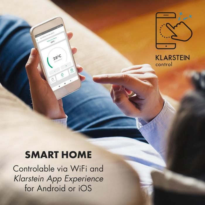 Klarstein Wonderwall Smart Grzejnik Na Podczerwień 60X120Cm 720W Tygodniowy Timer Ip24 Biały - zdjęcie 2 Klarstein Wonderwall Smart Grzejnik Na Podczerwień 60X120Cm 720W Tygodniowy Timer Ip24 Biały