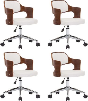 vidaXL Krzesła Obrotowe 4 Szt Białe Gięte Drewno I Sztuczna Skóra