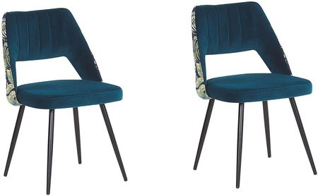 Beliani Zestaw krzeseł tapicerowanych welurowych pikowane kwiatowy motyw niebieskie Ansley
