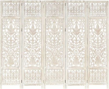 Vidaxl Parawan 5-Panelowy Rzeźbiony Biały 200X165Cm Drewno Mango 285331