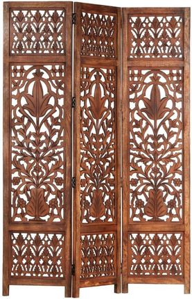 VidaXL Parawan 3-panelowy, rzeźbiony, brązowy 120x165 cm, drewno mango