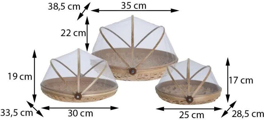 Asj Commerce Bambusowe Kosze Na Jedzenie Z Moskitierą Moskitiera Na Żywność Osłona Zestaw (J11400070)