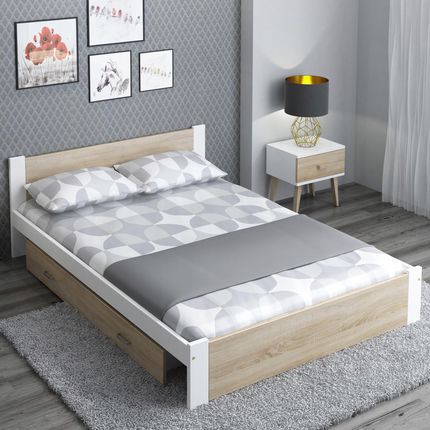 Łóżko z materacem 160x200 białe dąb sonoma DMD3