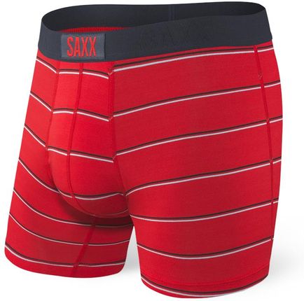 Bokserki męskie SAXX Vibe Boxer Brief Red Shallow Stripe - Czerwony