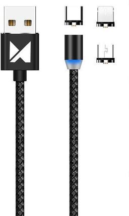 Braders KABEL MAGNETYCZNY 3w1 micro USB / Lightning / USB typ C czarny