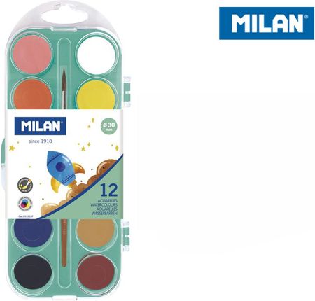 Milan Farby Akwarelowe 12 Matowych Kolorów + Pędzel