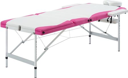vidaXL 3-Strefowy Składany Stół Do Masażu Aluminium Biało-Różowy