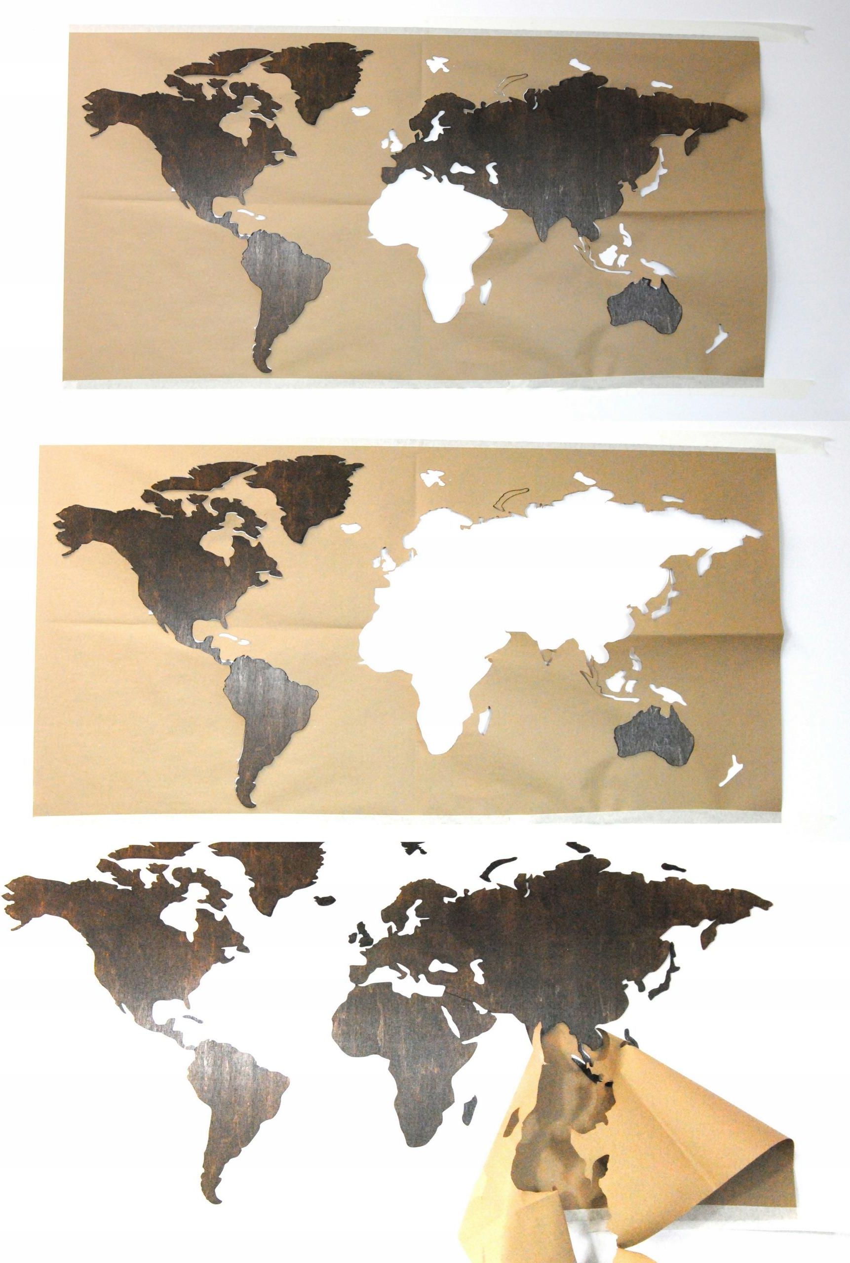 DREWNIANA MAPA ŚWIATA 120X60CM EFEKT 3D DEKORACJA