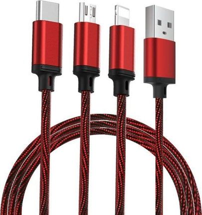 PRODA KABEL USB  REMAX AGILE 3IN1 RC-131TH USB - MICRO USB / LIGHTNING / USB-C KABEL MIT NYLON GEFLOCHTENES 2.8A 1M ROT (PD-B31TH RED) UNIWERSALNY DAR
