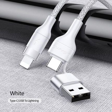 USAMS KABEL USB  USAMS KABEL PLECIONY U31 USB-C/USB NA LIGHTNING 30W PD FAST CHARGE BIAŁY/WHITE SJ404USB02 (US-SJ404)  (63778UNIW)
