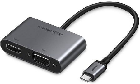UGREEN ADAPTER  USB-C DO VGA + HDMI 4K, 25CM (SREBRNY)  (UGR323SLV)