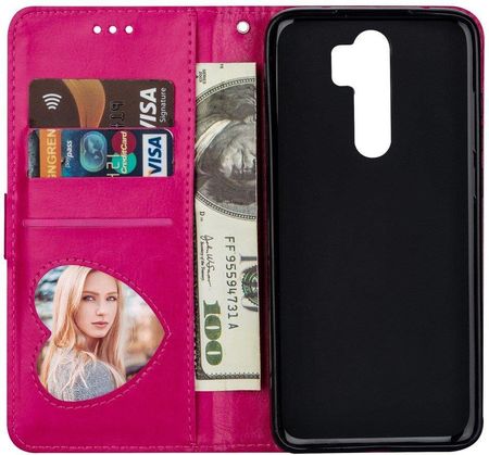 XGSM Etui Glitter Powder Zippered Wallet do Xiaomi Redmi Note 8 Pro Rose Różowy