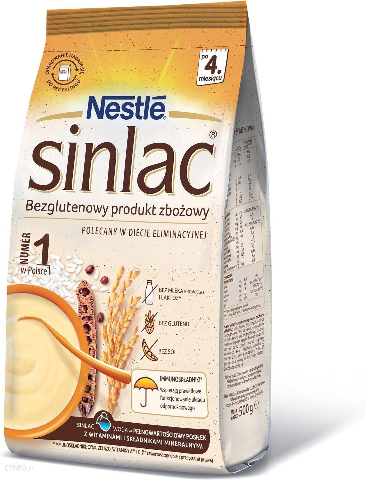 Nestle Sinlac Bezglutenowy Produkt Zbożowy Bez Laktozy Soi dla niemowląt po 4 Miesiącu 500g - zdjęcie 1