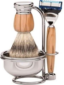 erbe Shaving Shop Zestawy golarskie Gillette Fusion drewno oliwne + pedzel do golenia z drewna oliwnego + podstawka + mydlo do golenia