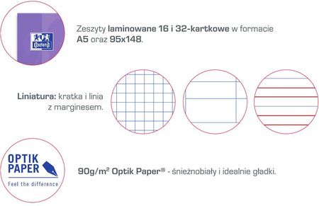 えばページ Oxford Zeszyt szkolny A4, 16 kartek, po 2 x lin. 25, 26, 27