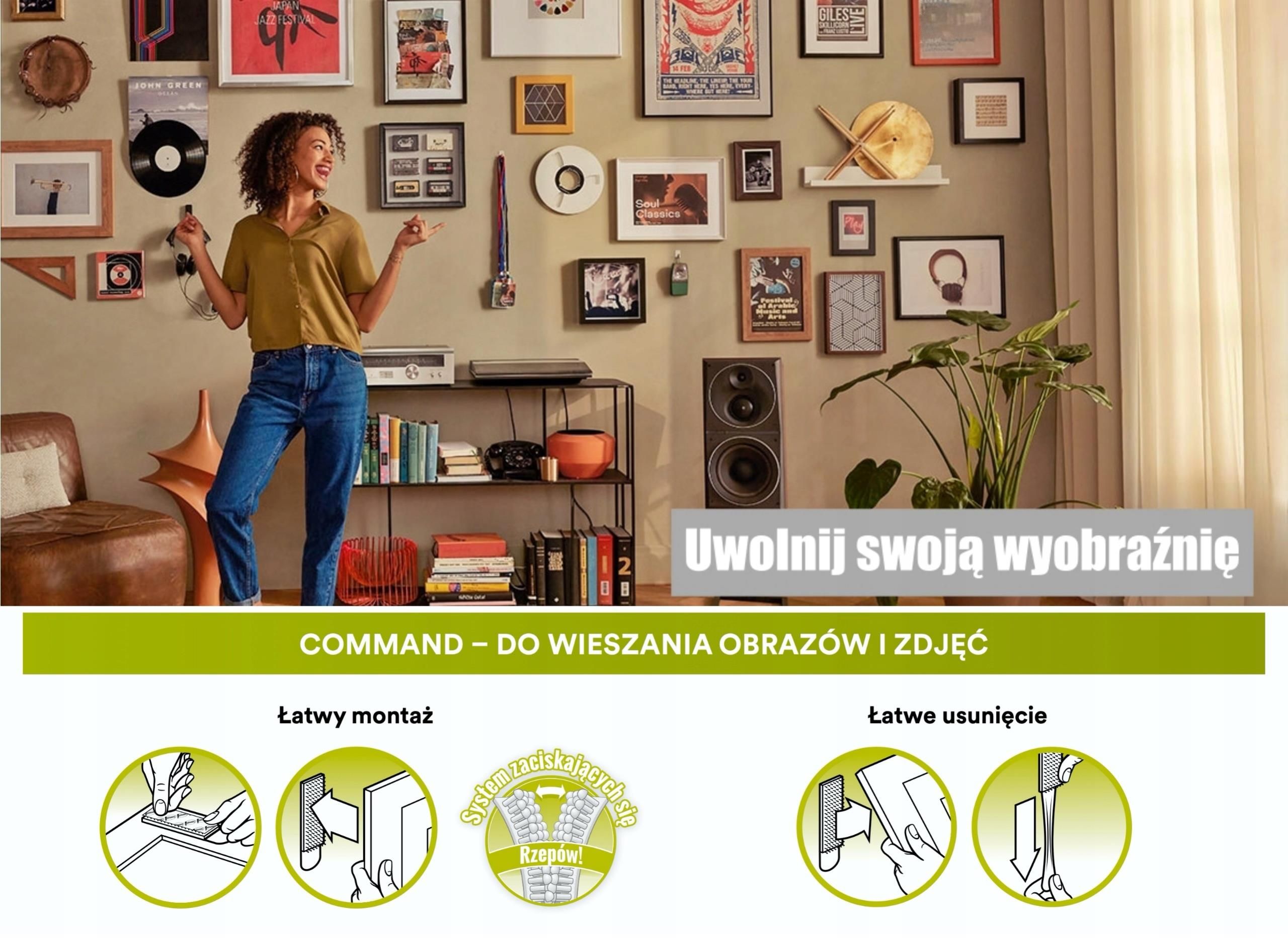 3M Command Rzepy do wieszania obrazów, 4 średnie + 8 dużych rzepów ...