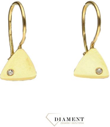 Diament Złote kolczyki dla dziewczynki gładki trójkąt z cyrkonią (S2K000000413)
