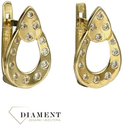 Diament Złote kolczyki z 585 na angielskie zapięcie w kształcie łezki (KL6423)