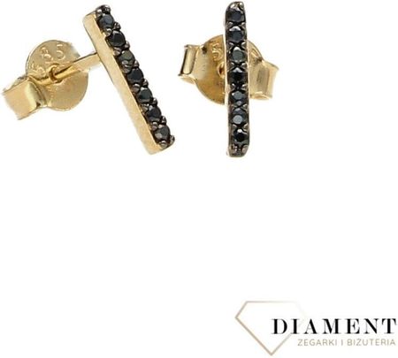 Diament Kolczyki złote na sztyft ' Pałeczki z czarną cyrkonią ' (KL3345A)