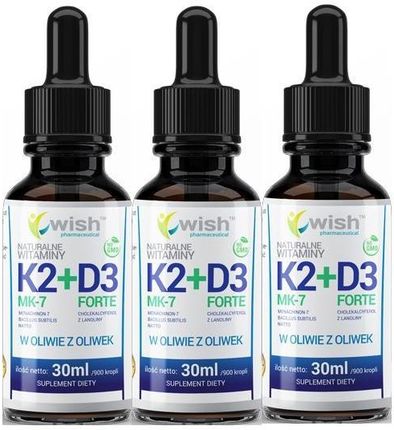 3 x Wish Pharmaceutical Witamina K2 + D3 Forte (K2 200mcg + D3 4000IU) 30ml 900kropli