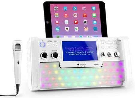 Auna Discofever Zestaw Karaoke Bluetooth Led Ekran Tft 7 Cali Cd Usb Biały