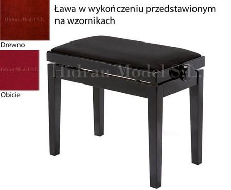 Hidrau Model BG27 mahoń, połysk / czerwony welur – ława do pianina / fortepianu