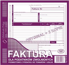 Zdjęcie Faktura 2/3 A4 dla podatników zwolnionych z podatku od towarów i usług 212-2E - Olsztyn