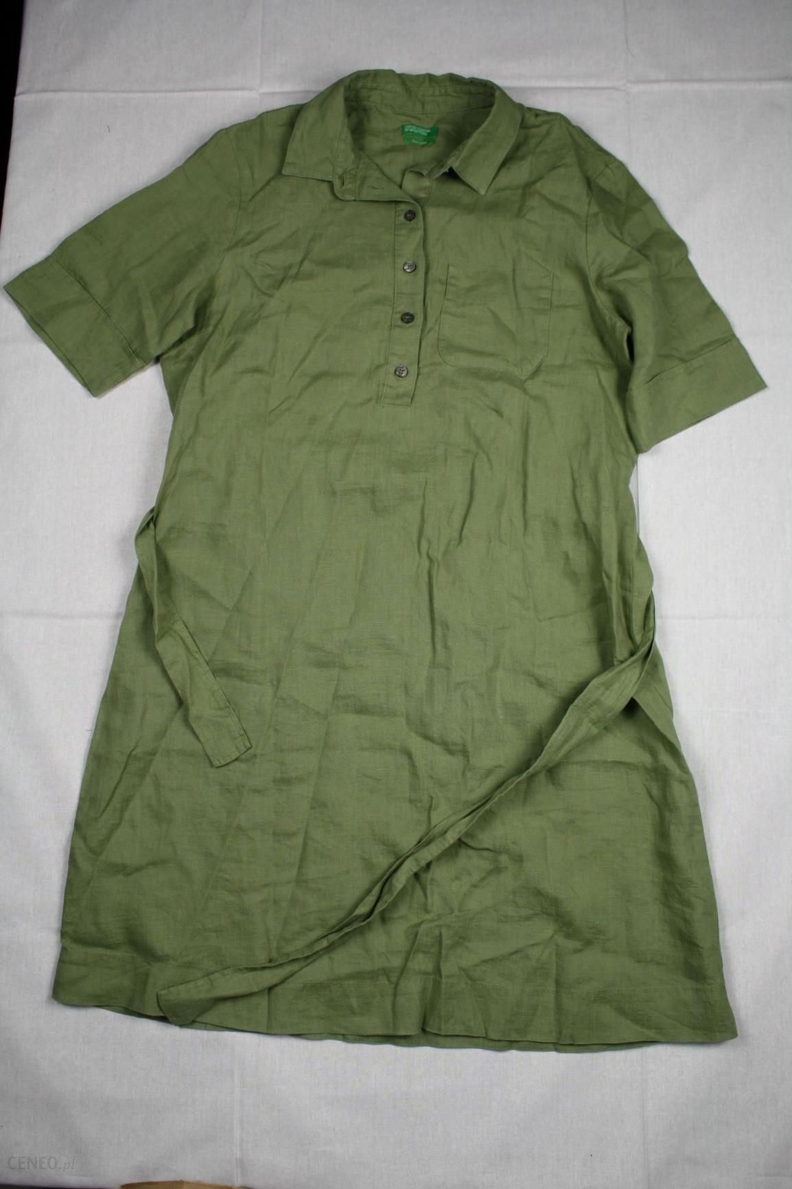 Zielona lniana sukienka UNITED COLORS OF BENETTON, rozm. S - Ceny i opinie  