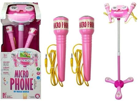 Leantoys Mikrofon Zestaw Karaoke Różowy Statyw Telefon