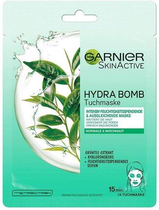 Garnier Hydra Bomb Green Tea Maska na tkaninie przywracająca równowagę z wyciągiem zielonej herbaty i kwasem hialuronowym 32 g