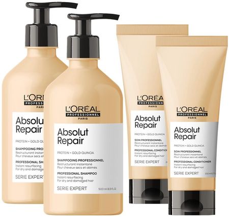 L'Oréal Absolut Repair Gold odbudowujący zestaw do włosów zniszczonych szampon 2x500ml, odżywka 2x200ml