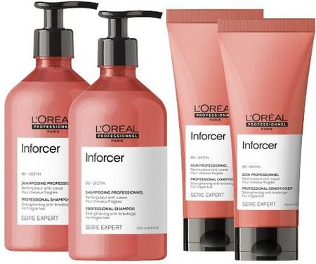 L'Oreal Professionnel Inforcer wzmacniający zestaw do włosów osłabionych i łamliwych szampon 2x500ml, odżywka 2x200ml