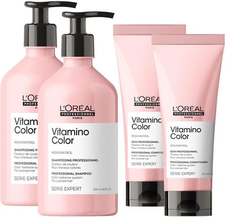 L'Oreal Professionnel Vitamino Color zestaw do włosów koloryzowanych i rozjaśnianych | szampon 2x500ml, odżywka 2x200ml