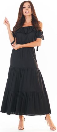 Czarna Długa Sukienka w Hiszpańskim Stylu